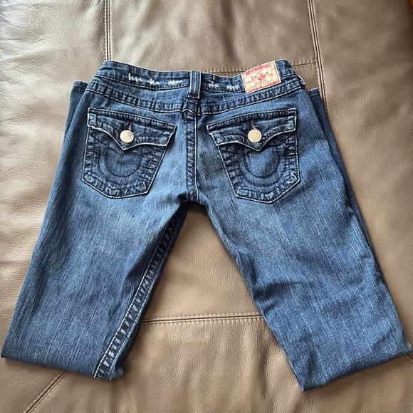 VTG Y2K 70s True Religion Horseshoe Twisted Bell Bottoms Flare Jeans USA Blue 29 - Picture 9 of 16